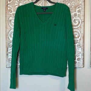 Chaps Vibrant Green V neck Cable-knit Sweater  XL